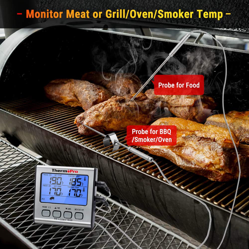 Thermopro Tp-17 Dual Probe Digital Cooking Meat Thermometer Large Lcd Backlight Food Grill Thermometer With Timer Mode For Smoke
